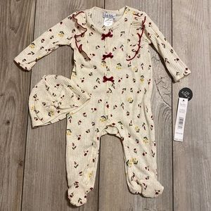 Nicole Miller New York Baby Girl Footed One Piece Pajamas & Hat Set - Size 6-9M